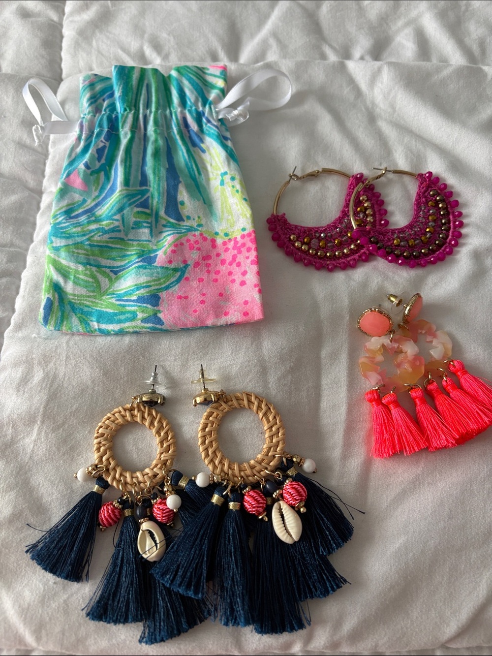 Lilly Pulitzer Three-Pair Earring Set - Navy, Hot Pink, Coral